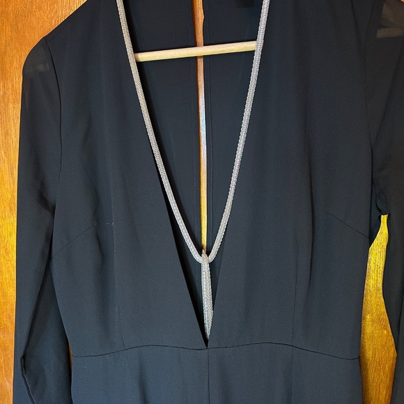 Deep V Black Jumpsuit with Sheer Sleeves by Forever 21 - Picture 2 of 10